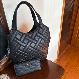 Vince Camuto Black Quilted Tote Bag with Wallet
